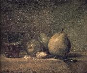Jean Baptiste Simeon Chardin Sheng three pears walnut wine glass and a knife oil painting reproduction